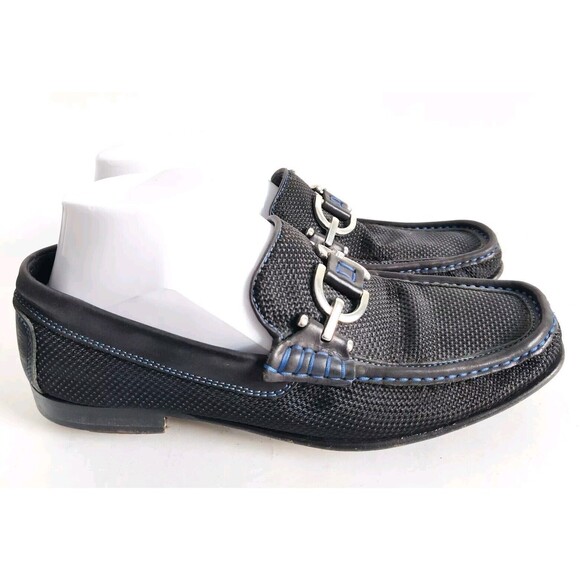 Donald J Pliner Leather Sole Nylon Loafers Black Royal Blue Mens 7M Italy Dacio - Picture 3 of 13